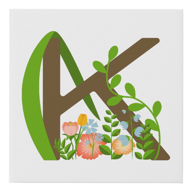 Capital letter K floral monogram Faux Canvas Print (Front)