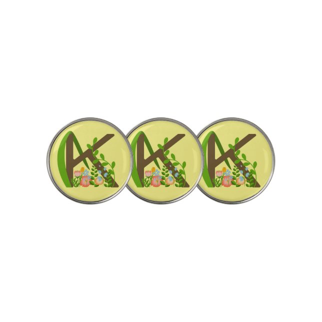 Capital letter K floral monogram Golf Ball Marker (3 Up)