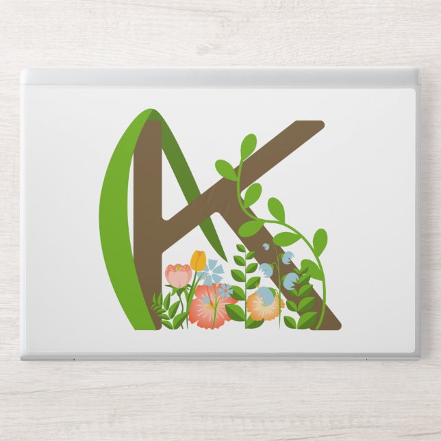 Capital letter K floral monogram HP Laptop Skin (Front)