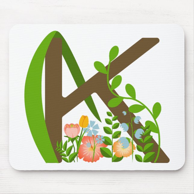 Capital letter K floral monogram Mouse Pad (Front)