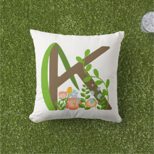 Capital letter K floral monogram Outdoor Pillow
