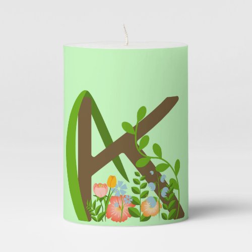 Capital letter K floral monogram Pillar Candle