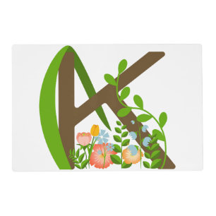Capital letter K floral monogram Placemat