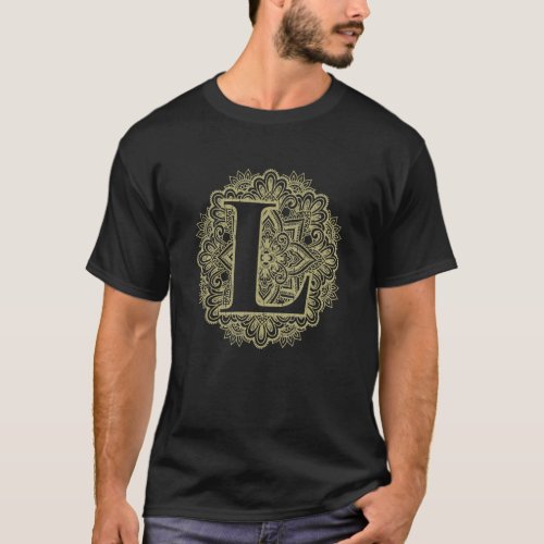 Capital Letter L Floral Initial Monogram Font Alph T_Shirt