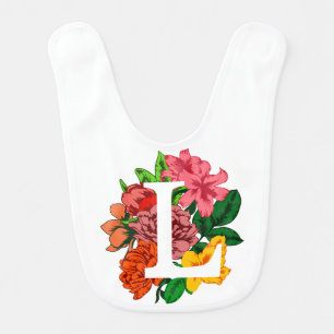 Capital letter L floral monogram Baby Bib