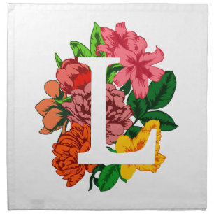 Capital letter L floral monogram Cloth Napkin