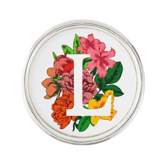 Capital letter L floral monogram Lapel Pin (Front)