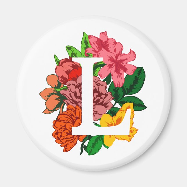 Capital letter L floral monogram Magnet (Front)