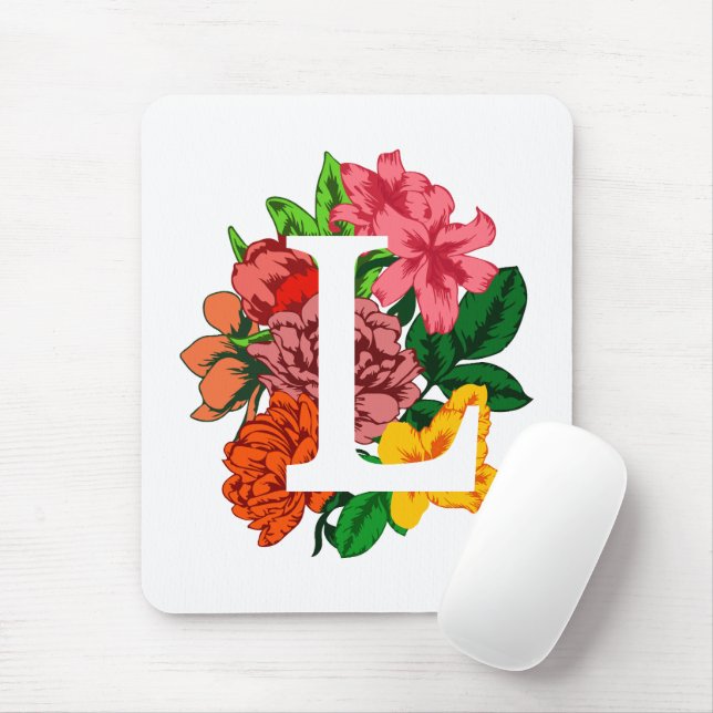 Capital letter L floral monogram Mouse Pad (With Mouse)
