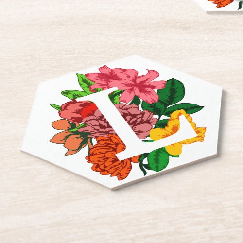 Capital letter L floral monogram Paper Coaster