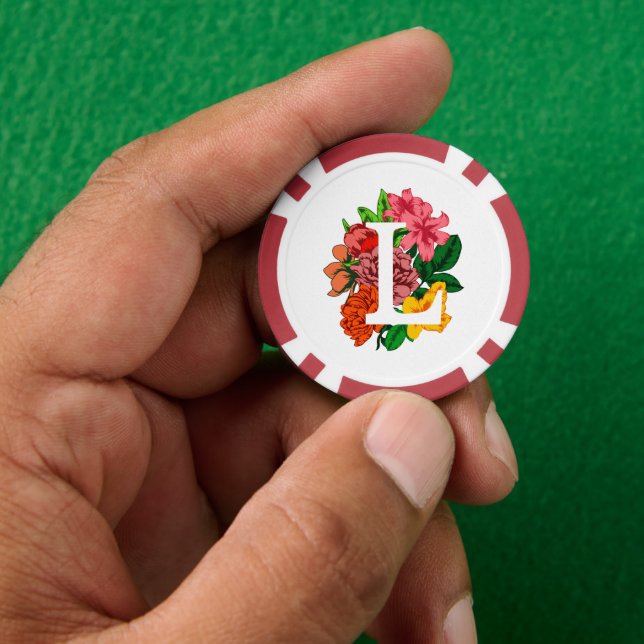 Capital letter L floral monogram Poker Chips (Hand)