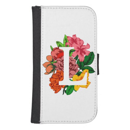 Capital letter L floral monogram Galaxy S4 Wallet Case