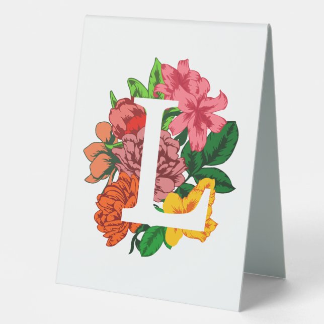 Capital letter L floral monogram Table Tent (Front)