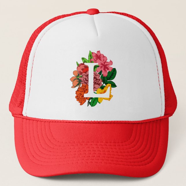 Capital letter L floral monogram Trucker Hat (Front)