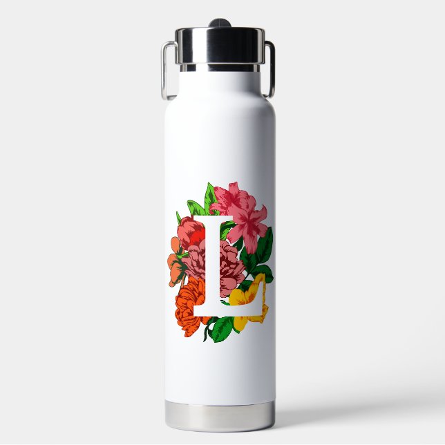 Capital letter L floral monogram Water Bottle (Front)