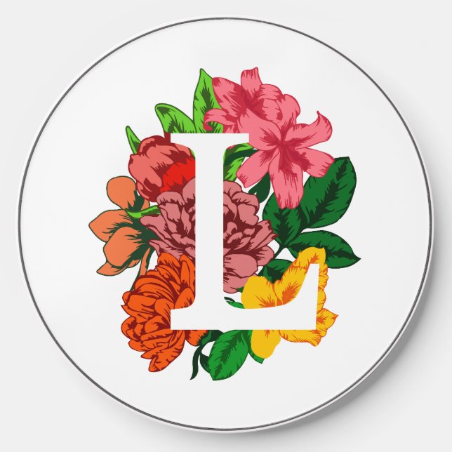 Capital letter L floral monogram Wireless Charger (Front)