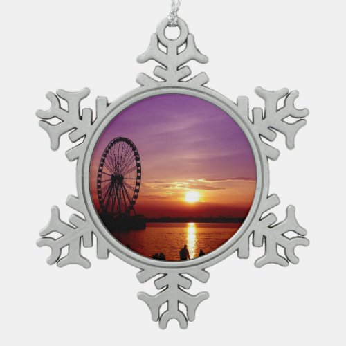 Capital Wheel at Sunset Snowflake Pewter Christmas Ornament