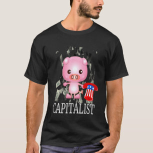Capitalist With Pig In Uncle Sam Hat Money Flying T-Shirt