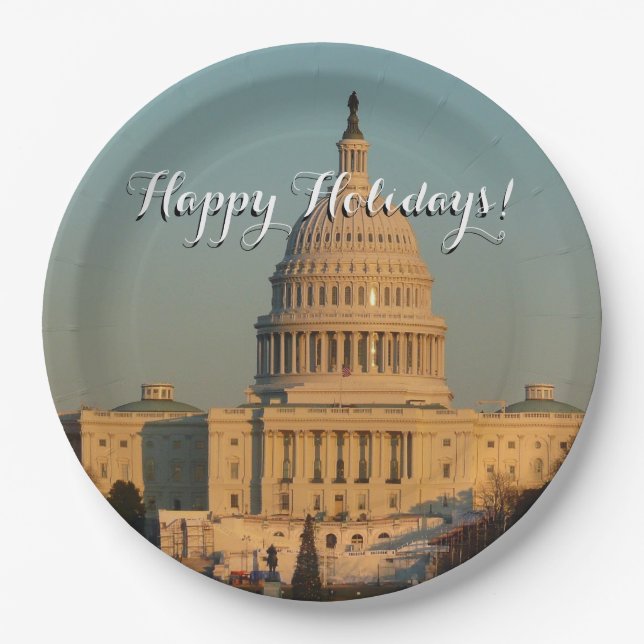 Capitol at Christmas Washington DC Holiday Paper Plates (Front)