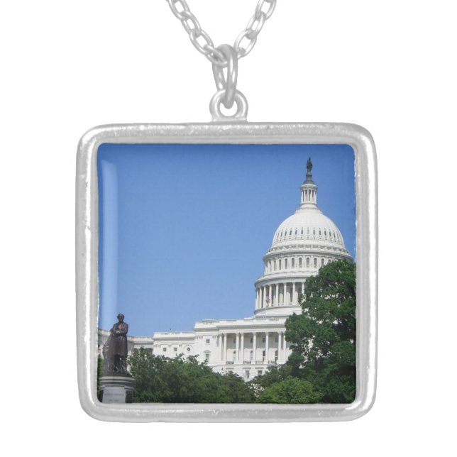 Capitol Building in Washington DC Silver Plated Necklace (Front)