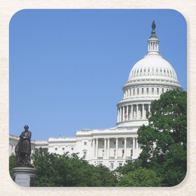 Capitol Building in Washington DC Square Paper Coaster (Front)