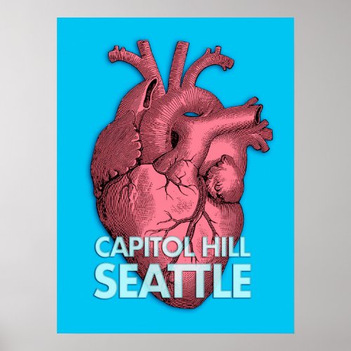 Capitol Hill Seattle Vintage Heart Poster Print