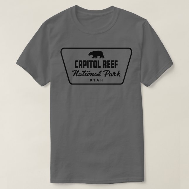 Capitol Reef National Park Bear Badge Black T-Shirt (Design Front)