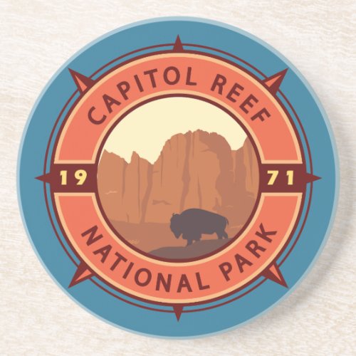 Capitol Reef National Park Bison Retro Compass Coaster