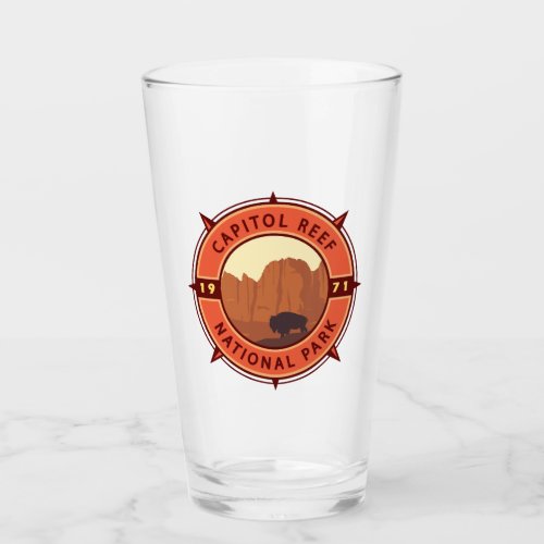 Capitol Reef National Park Bison Retro Compass Glass