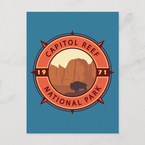 Capitol Reef National Park Bison Retro Compass Postcard