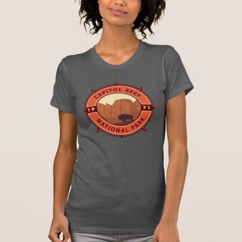 Capitol Reef National Park Bison Retro Compass T_Shirt