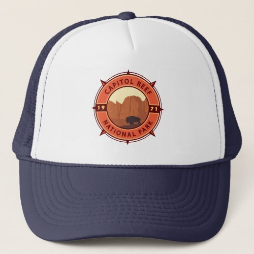 Capitol Reef National Park Bison Retro Compass Trucker Hat