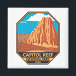 Capitol Reef National Park Cathedral Valley Loop  Magnet<br><div class="desc">Capitol Reef vector artwork design. The park surrounds a long wrinkle in the earth known as the Waterpocket Fold,  with layers of golden sandstone,  canyons and striking rock formations.</div>