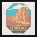 Capitol Reef National Park Cathedral Valley Loop  Stone Coaster<br><div class="desc">Capitol Reef vector artwork design. The park surrounds a long wrinkle in the earth known as the Waterpocket Fold,  with layers of golden sandstone,  canyons and striking rock formations.</div>