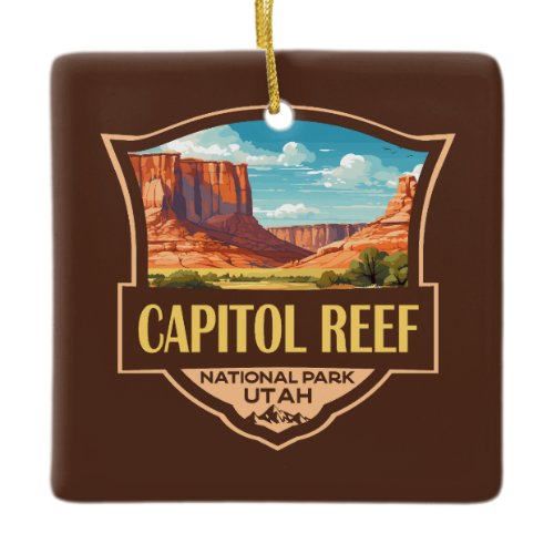 Capitol Reef National Park Illustration Retro Art Ceramic Ornament