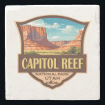 Capitol Reef National Park Illustration Retro Art Stone Coaster<br><div class="desc">Capitol Reef vector artwork design. The park surrounds a long wrinkle in the earth known as the Waterpocket Fold,  with layers of golden sandstone,  canyons and striking rock formations.</div>