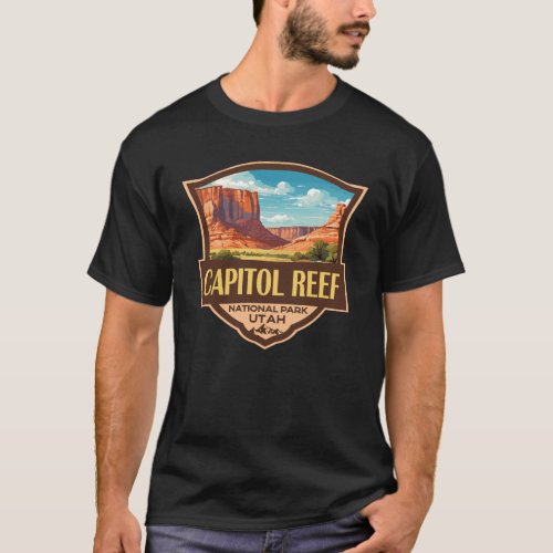 Capitol Reef National Park Illustration Retro Art T_Shirt