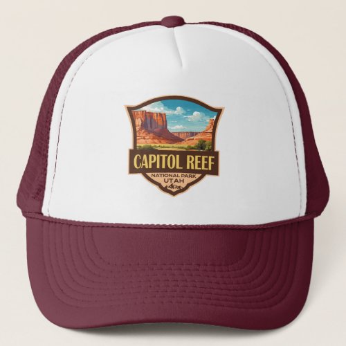 Capitol Reef National Park Illustration Retro Art Trucker Hat