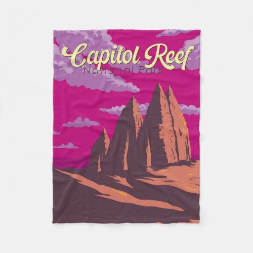 Capitol Reef National Park Illustration Travel Art Fleece Blanket