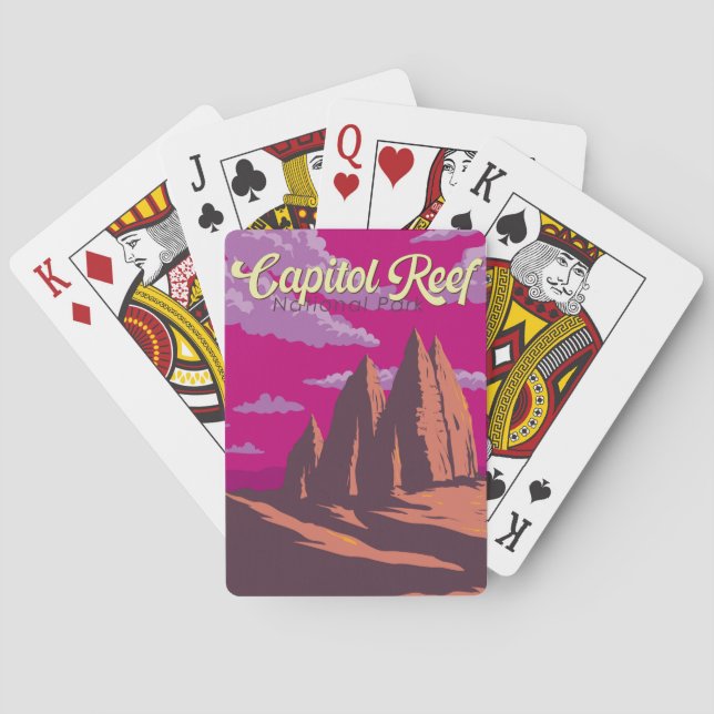 Capitol Reef National Park Illustration Travel Art Poker Cards (Back)