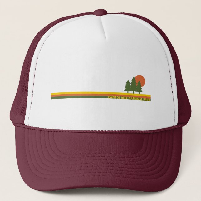 Capitol Reef National Park Pine Trees Sun Trucker Hat (Front)