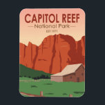 Capitol Reef National Park Ranch Vintage Magnet<br><div class="desc">Capitol Reef vector artwork design. The park surrounds a long wrinkle in the earth known as the Waterpocket Fold,  with layers of golden sandstone,  canyons and striking rock formations.</div>