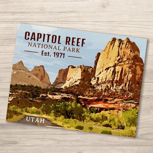 Capitol Reef National Park Utah Desert Watercolor Postcard