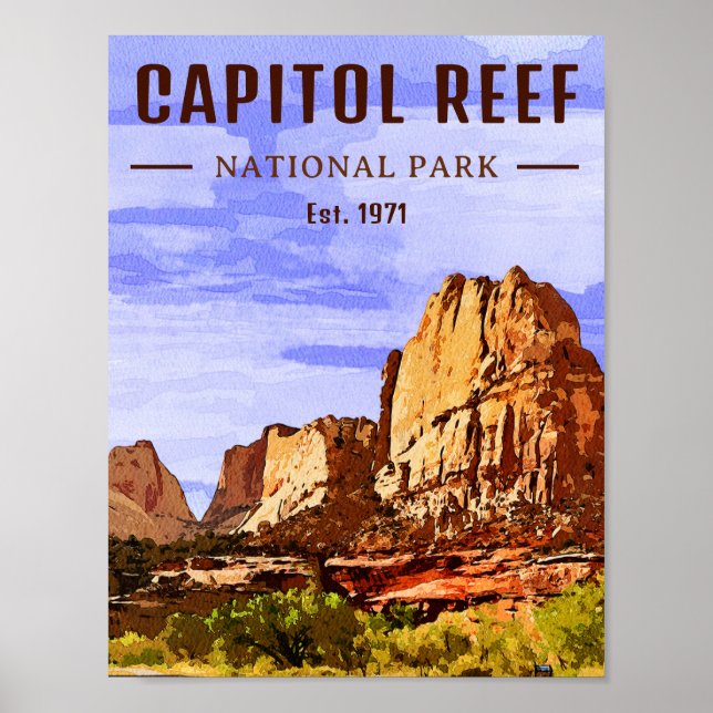 Capitol Reef National Park Utah Desert Watercolor Poster (Front)