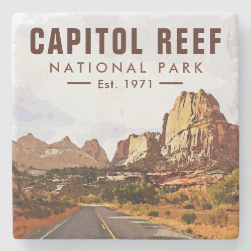 Capitol Reef National Park Utah Desert Watercolor Stone Coaster
