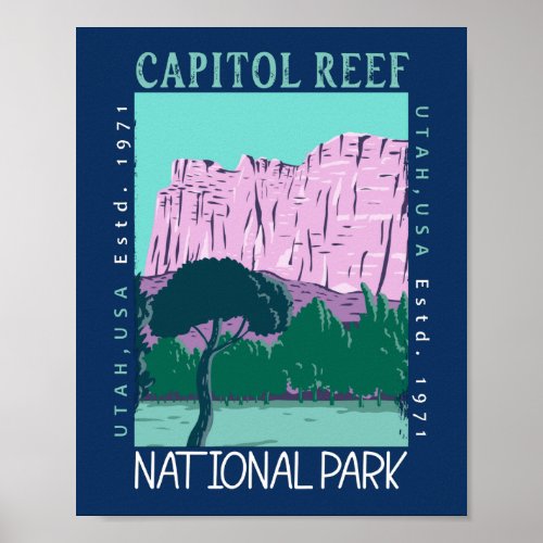  Capitol Reef National Park Utah Distressed Retro  Poster