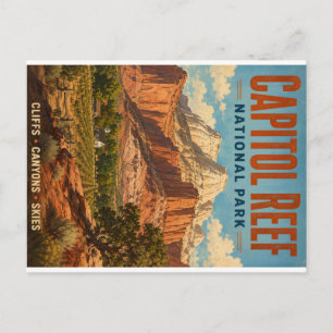 Capitol Reef National Park Vintage Travel Poster w Holiday Postcard