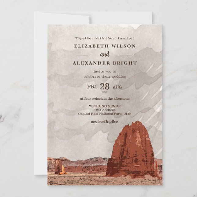 Capitol Reef NP Utah Cathedral Valley Watercolor Invitation (Front)