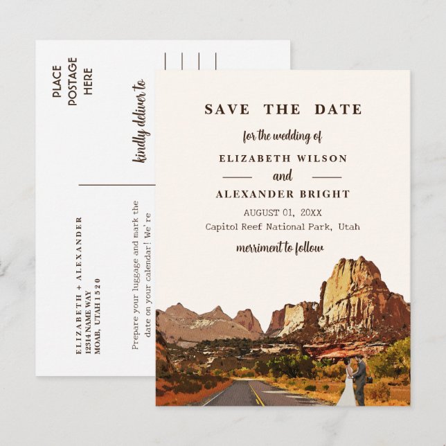 Capitol Reef NP Utah Desert Watercolor Wedding Postcard (Front/Back)