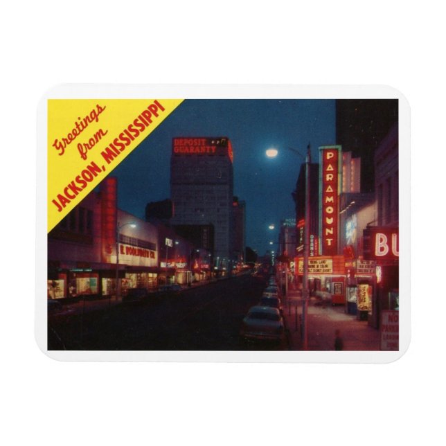 Capitol St. at Night, Jackson MS Vintage  Magnet (Horizontal)